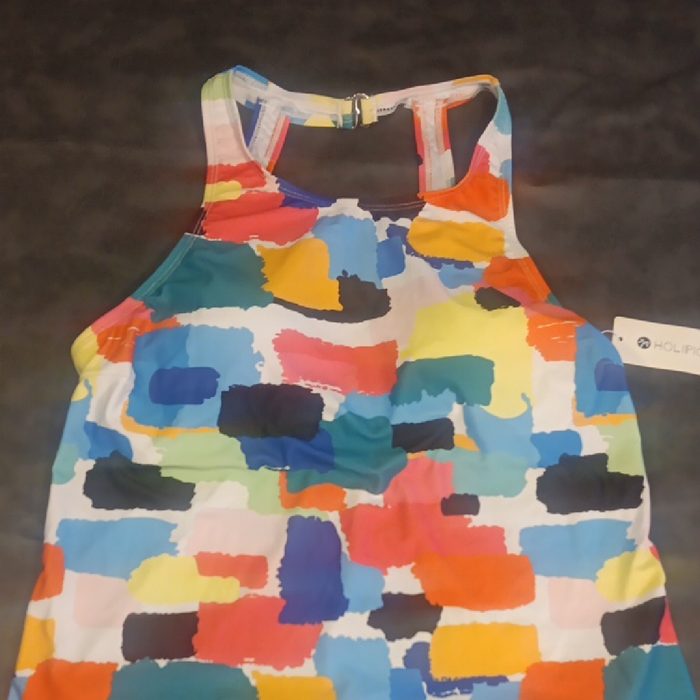 NWT. Holipick Colorful Abstract Women's Halter Neck Style Tankini Swimsuit - Picture 6 of 12